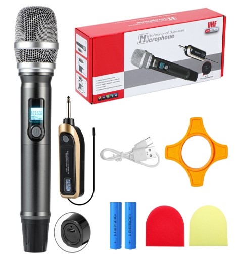 ميكروفون يدوي لاسلكي UHF (مستقبل + ميكروفونان) موديل DX-U8200