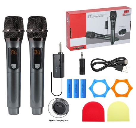 ميكروفون يدوي لاسلكي 2.4G (مستقبل + ميكروفونان) موديل TTD-M12