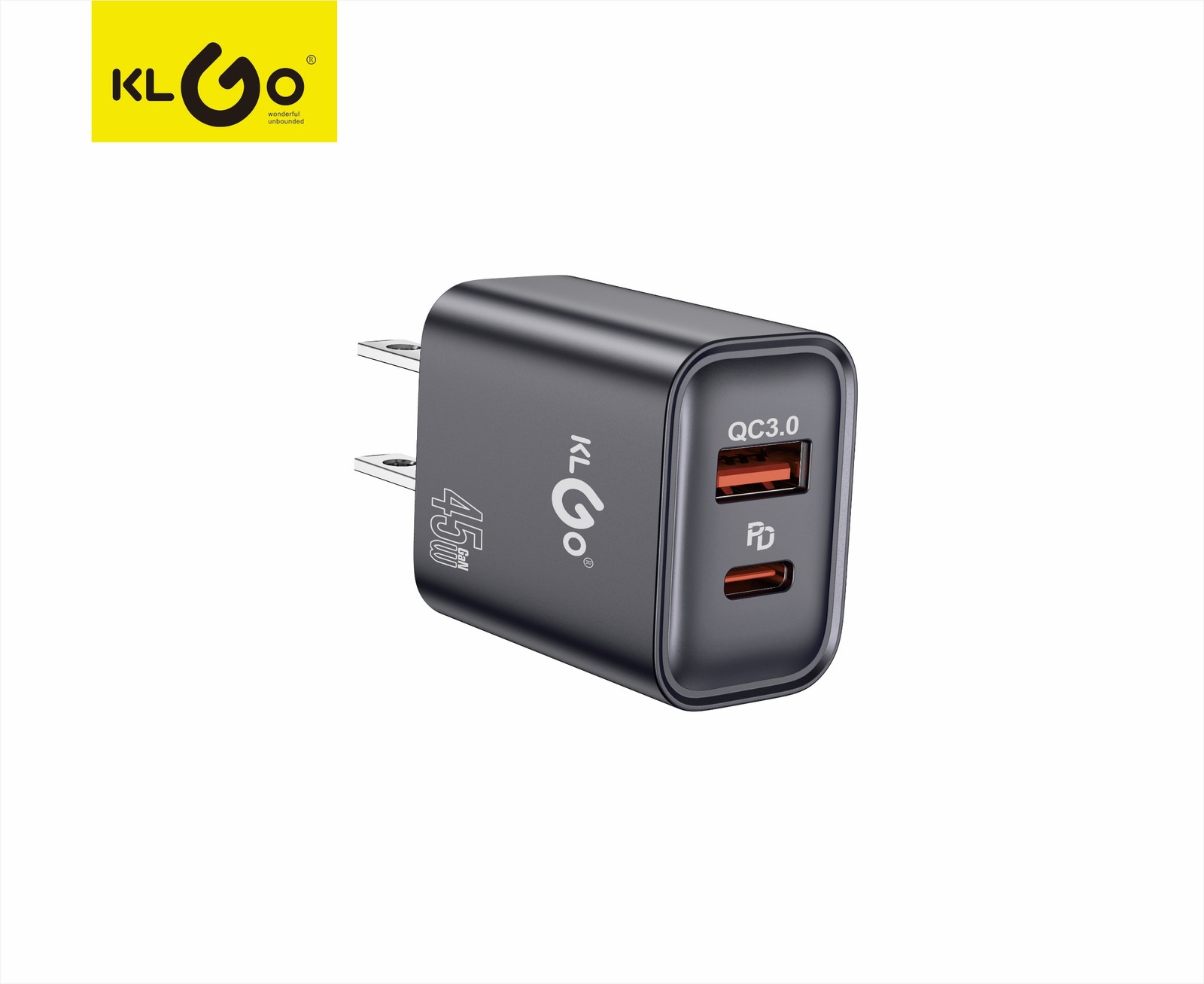 شاحن جوال سريع 45W بمنفذين Type-C + USB-A موديل PD-85