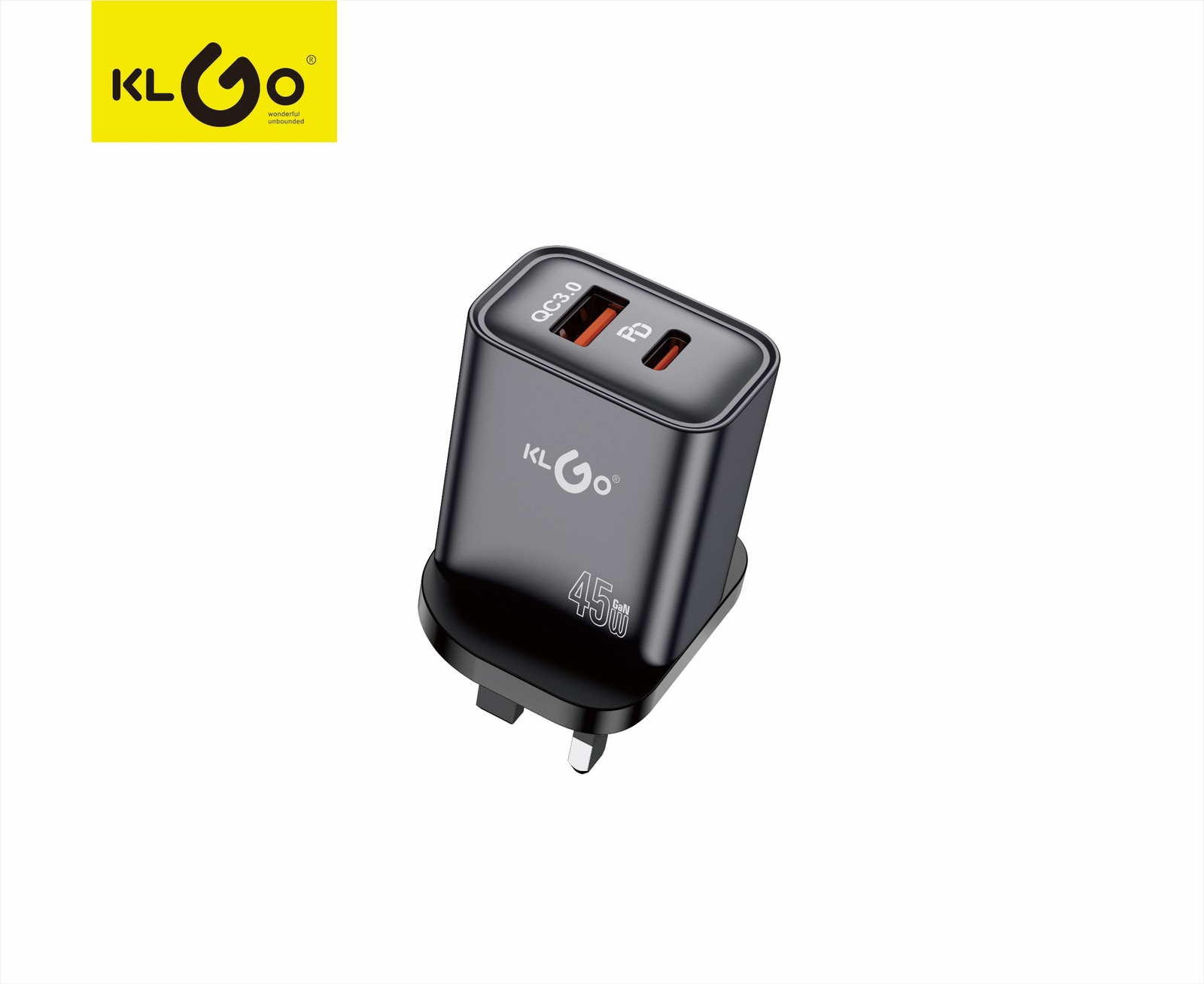 شاحن جوال سريع 45W بمنفذين Type-C + USB-A قابس بريطاني موديل PD-87
