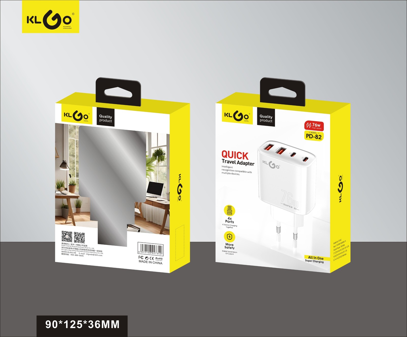 شاحن جوال سريع 76W بمنفذي Type-C ومنفذ USB-A وLightning  موديل PD-82
