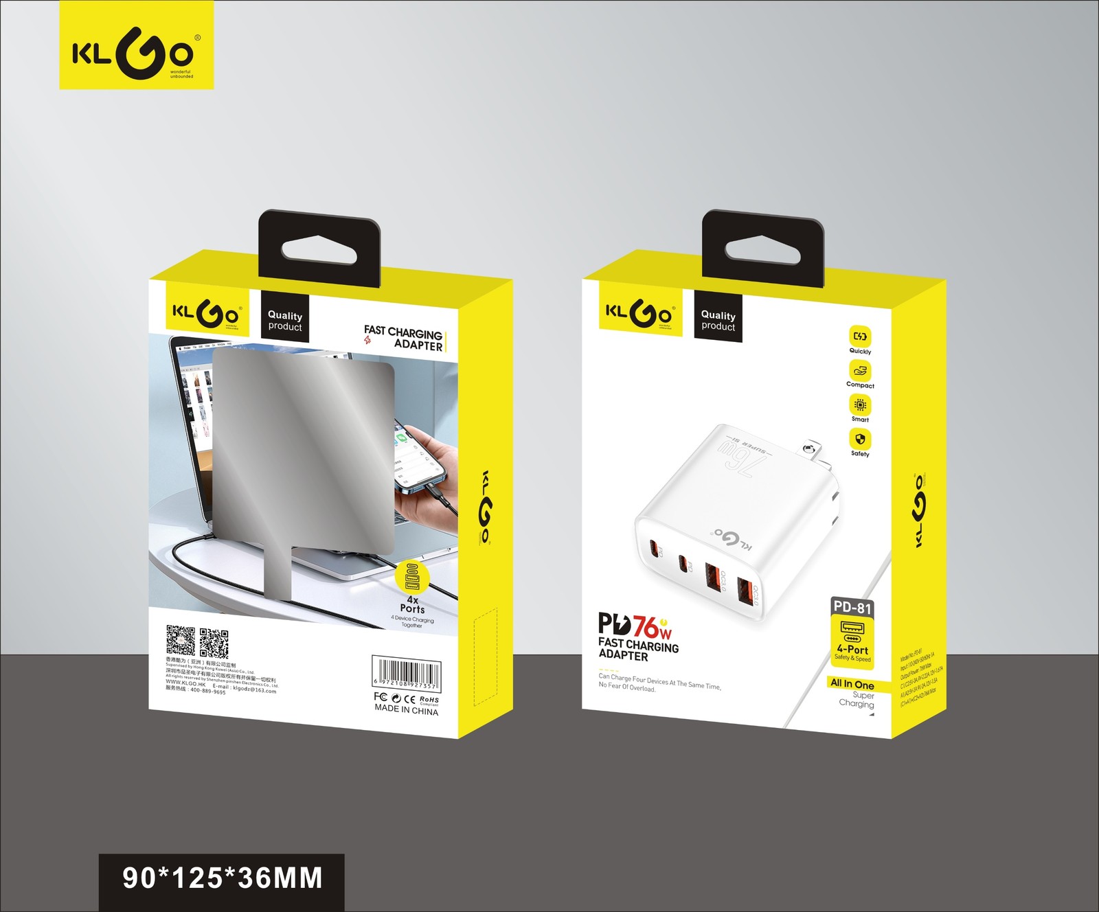 شاحن جوال سريع 76W بمنفذي Type-C ومنفذ USB-A وLightning موديل PD-81