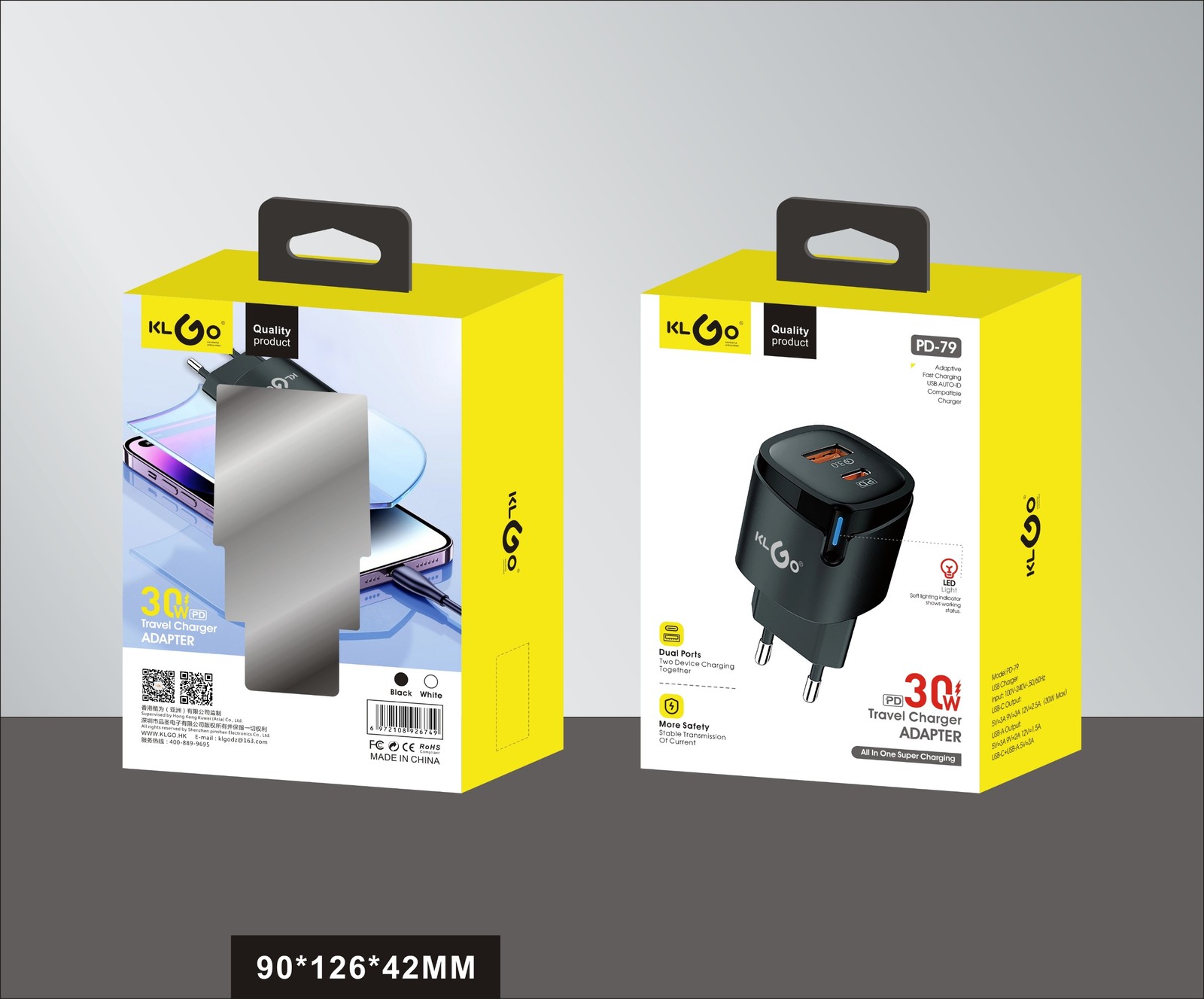 شاحن جوال سريع 30W بمخارج Type-C + USB-A + Lightning  موديل PD-79