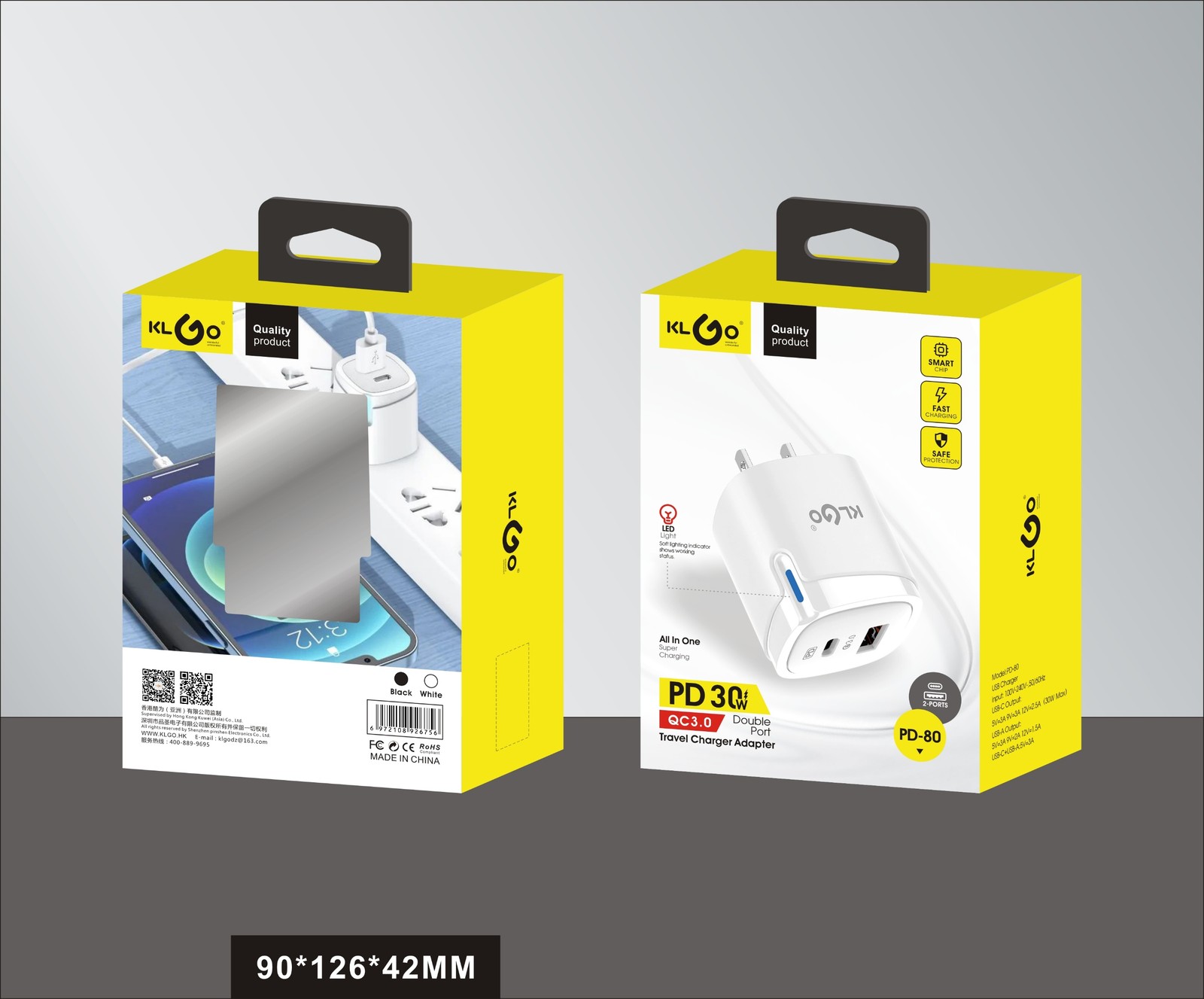 شاحن جوال سريع 30W بمخارج Type-C + USB-A + Lightning موديل PD-80
