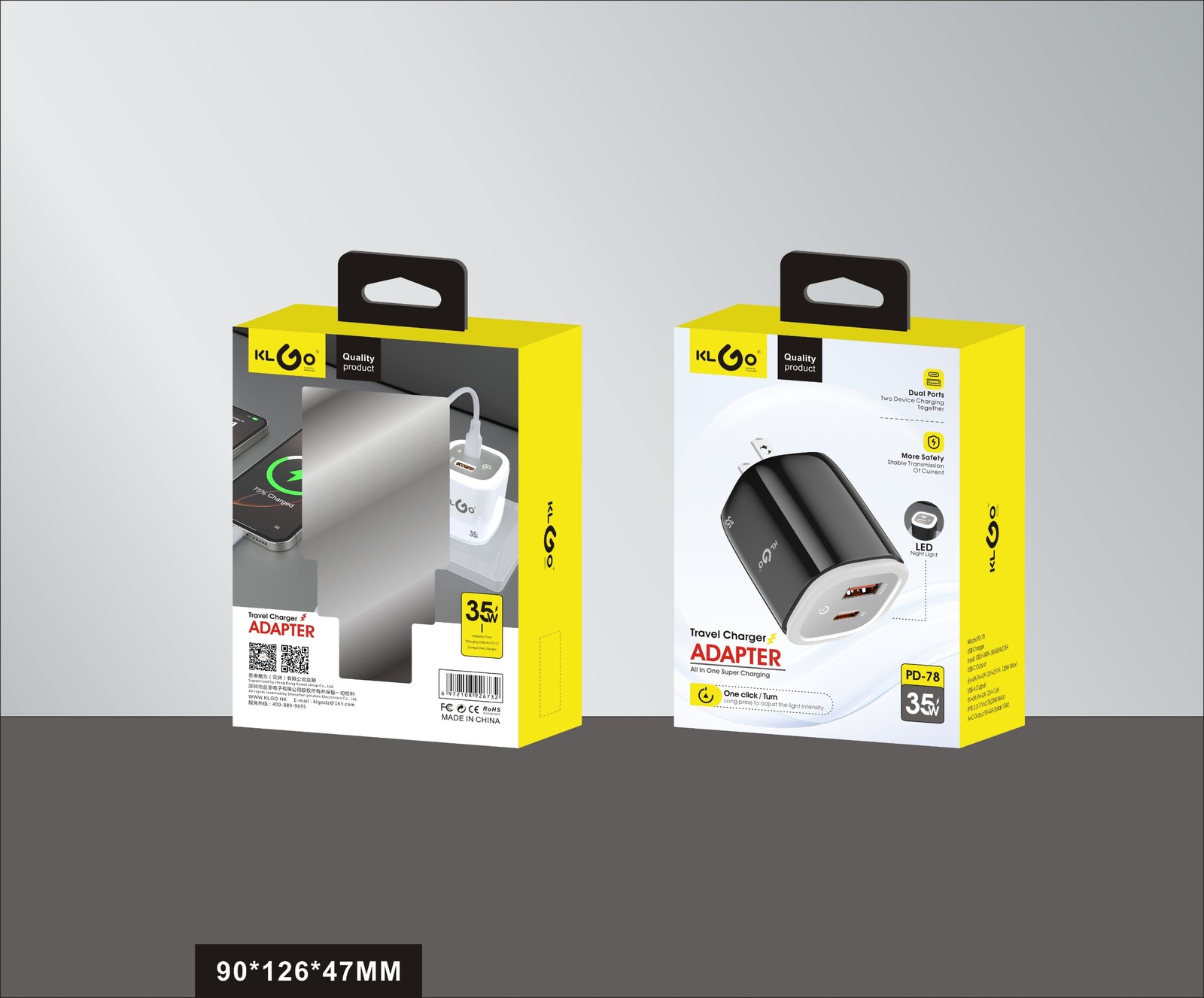 شاحن جوال سريع 35W بمخارج Type-C + USB-A + Lightning مع إضاءة ليلية موديل PD-78