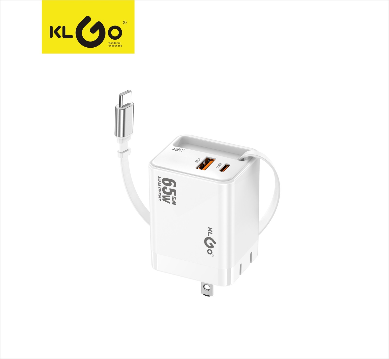 شاحن جوال سريع 65W بمنفذي Type-C ومنفذ USB-A موديل PD-74