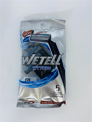 شفرة حلاقة يدوية بشفرتين - 5 قطع - أزرق - موديل WT708 grey