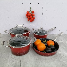 طقم أواني طبخ 7 قطع بتصميم منحني وقاع مزدوج - الطراز A - موديل 2402