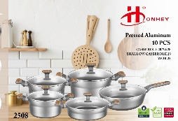 طقم أواني طبخ 10 قطع 2.2 بتصميم الصب ومقابض T وقاع مزدوج - الطراز A - موديل 2508-SET10