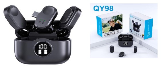 مايكروفون لاسلكي لافالير QY98 بمستقبل Type-C (2 مايك)