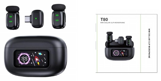 مايكروفون لاسلكي لافالير T80 1 إلى 2 بمستقبل Type-C (2 مايك)