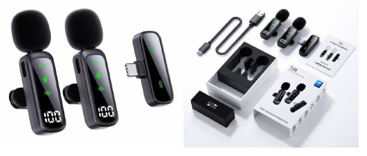 مايكروفون لاسلكي لافالير T20 بمستقبل Type-C أو Lightning (2 مايك)