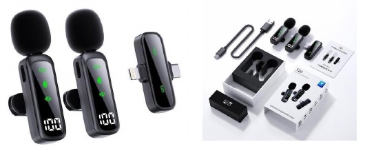 مايكروفون لاسلكي لافالير T20 بمستقبل 2 في 1 Type-C وLightning، 1 إلى 2 (2 مايك)