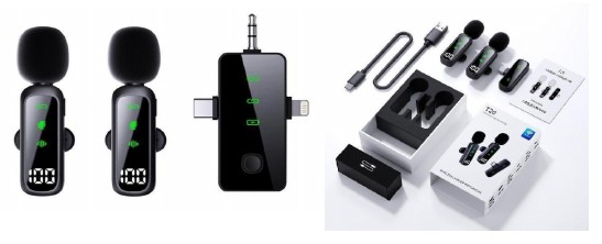مايكروفون لاسلكي لافالير T20 بمستقبل 3 في 1 (3.5 مم/Type-C/Lightning)، 1 إلى 2 (2 مايك)