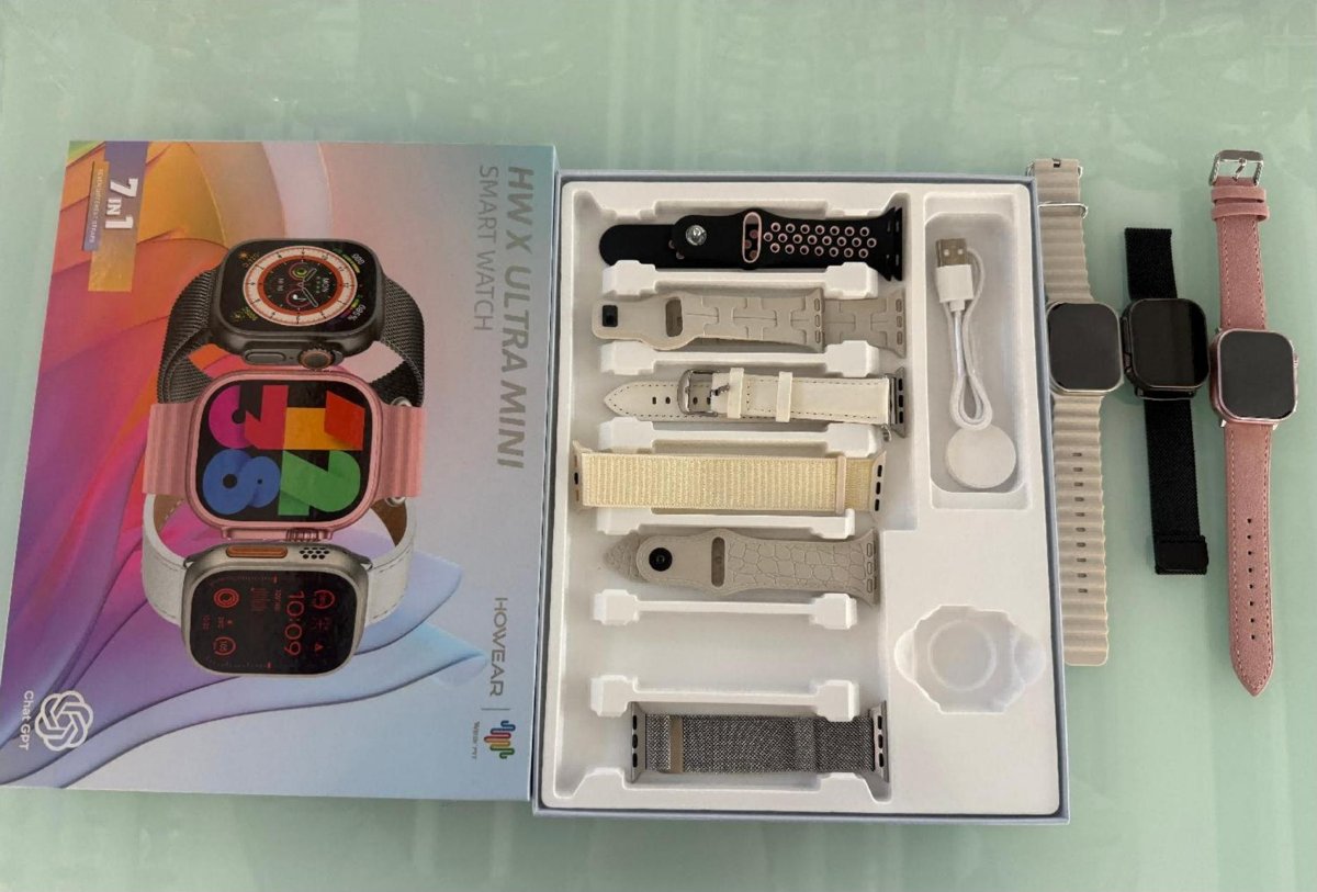ساعة ذكية HWX ULTRA MINI مع 7 أحزمة
