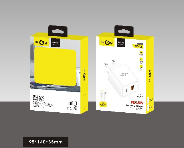 شاحن جوال سريع 35W بمخارج Type-C + USB-A + Lightning مع كابل Type-C إلى  - موديل PD-22