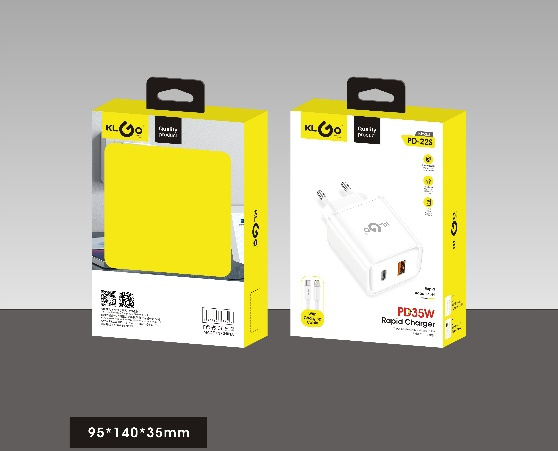 شاحن جوال سريع 35W بمخارج Type-C + USB-A + Lightning مع كابل Type-C إلى Lightning - موديل PD-22S