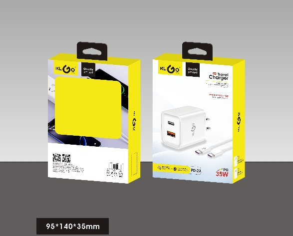 شاحن جوال سريع 35W بمخارج Type-C + USB-A + Lightning مع كابل Type-C - موديل PD-23