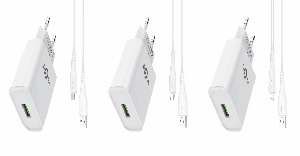 شاحن جوال USB بتيار 2.4A مع كابل Lightning (آيفون) - موديل KC-09S