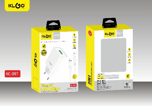 شاحن جوال USB بتيار 2.4A مع كابل Type-C - موديل KC-09T